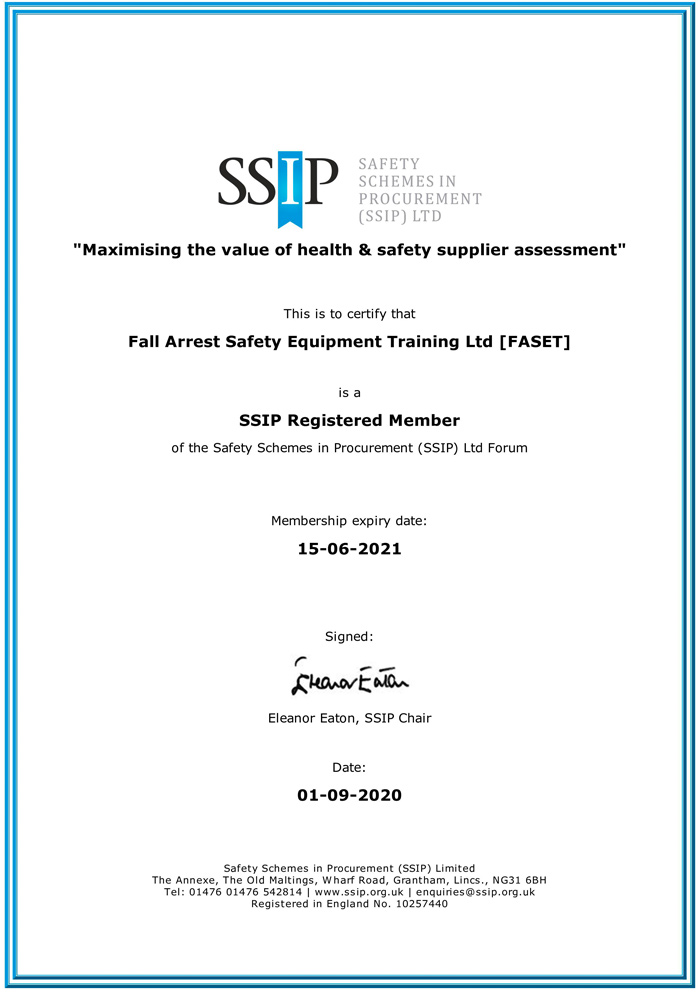 SSiP certificate for FASET